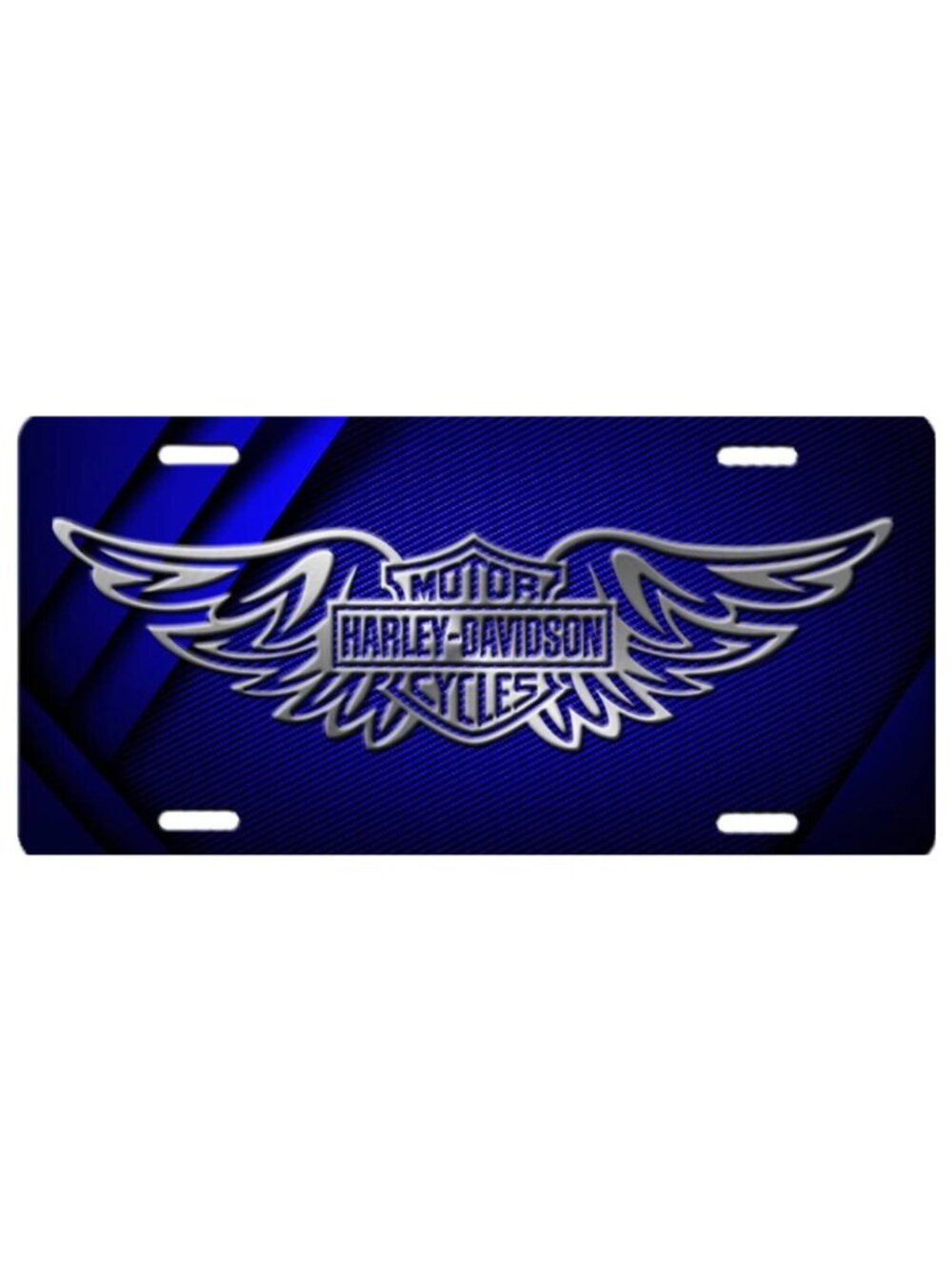 Harley Logo Art on Metal Aluminum Vanity License Plate Tag Silver and Blue